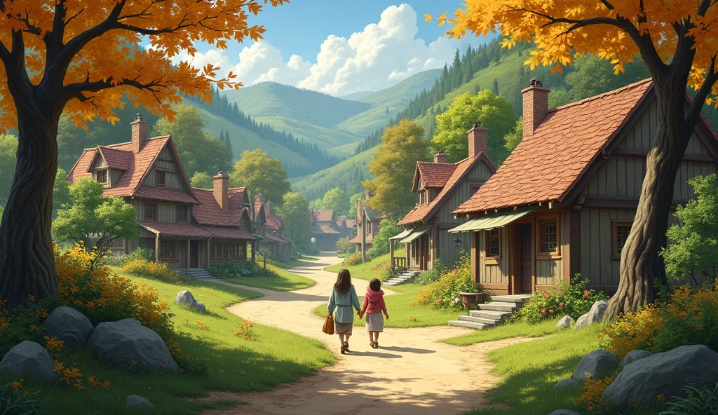 peoples village leaves walking