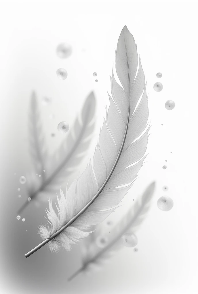 monochrome image with soft water colour paint in the background with soft floating feathers 