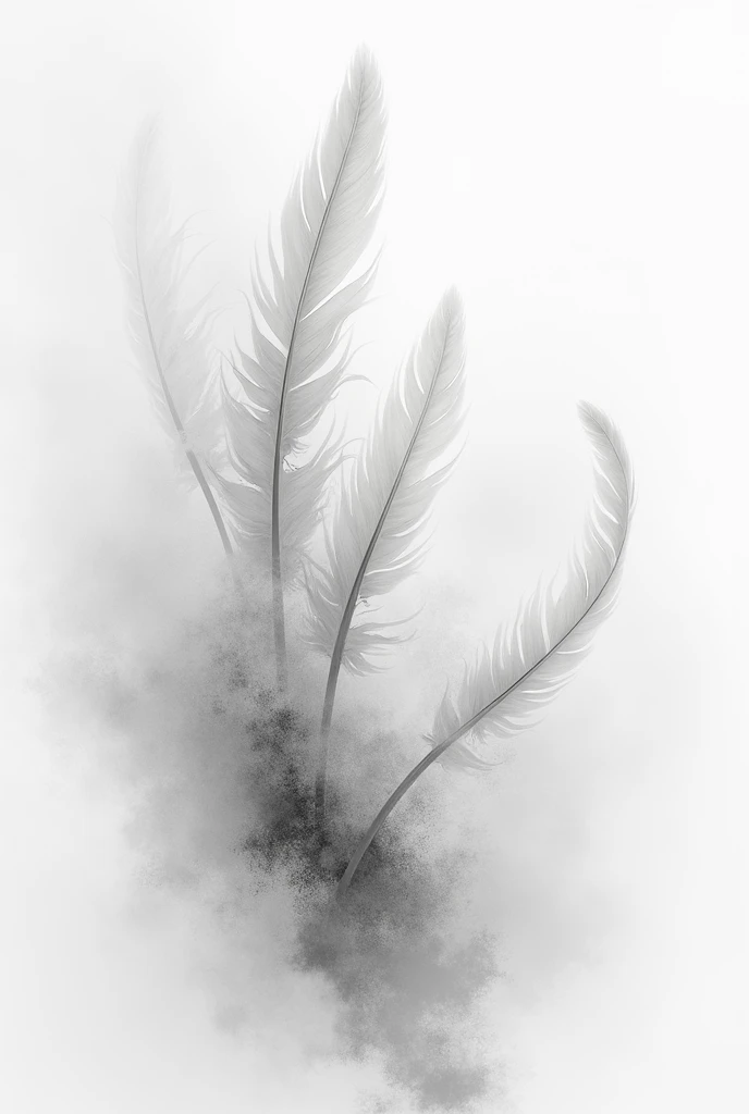 monochrome image with soft water colour paint in the background with soft floating feathers