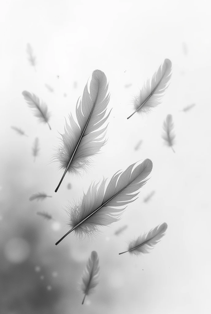 monochrome image with soft water colour paint in the background with soft floating feathers
