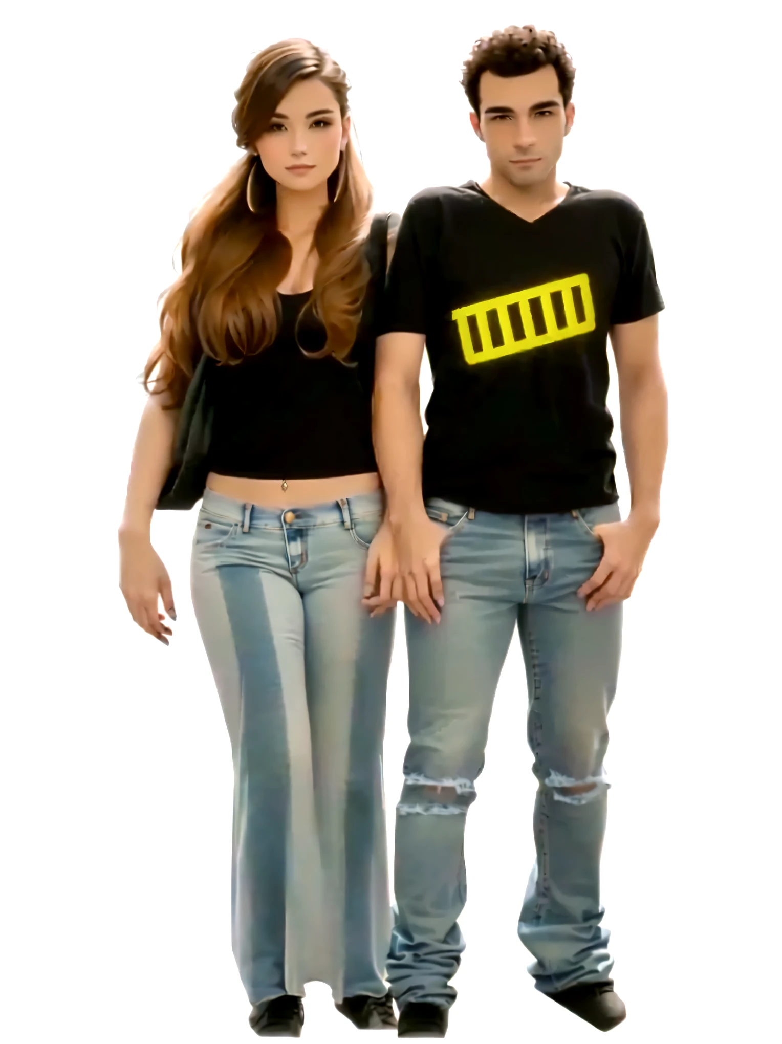 arafed image of a man and a woman standing next to each other, ( ( ( wearing jeans ) ) ), photoscanned, couple, , couple pose, full body pictures, 16k upscaled image, realistically rendered clothing, realistic portrait full body, man and woman,