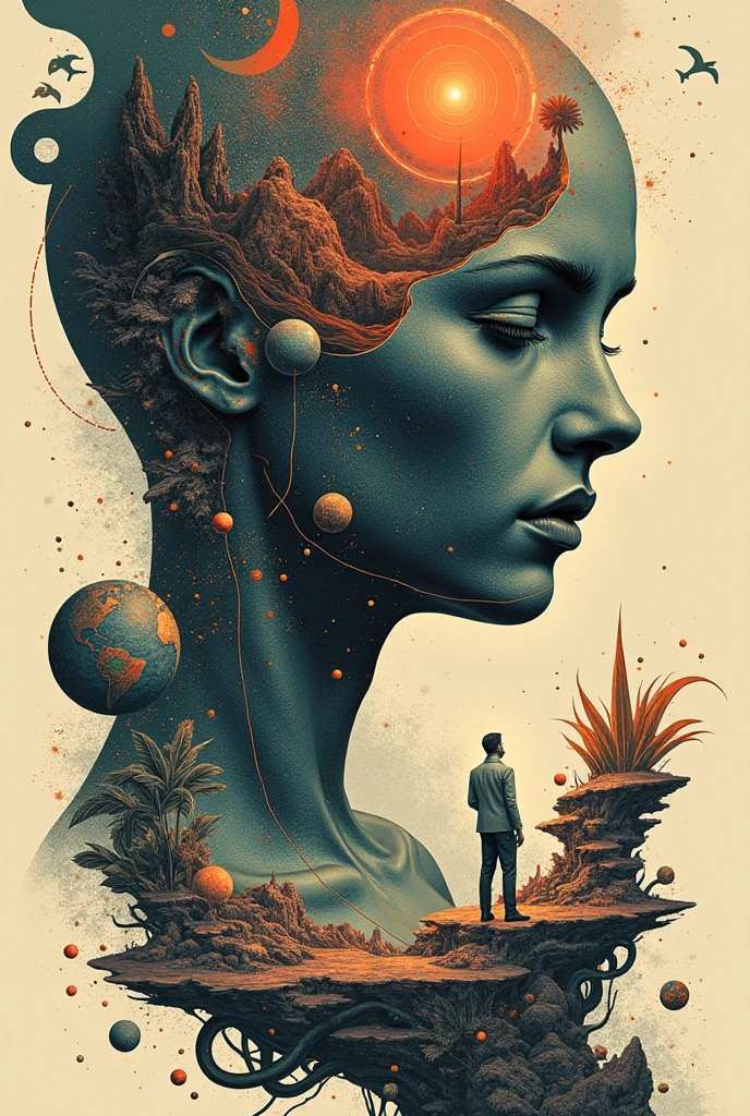 Create an abstract creative arts design, something like a collage, inspired by the art of Moebius