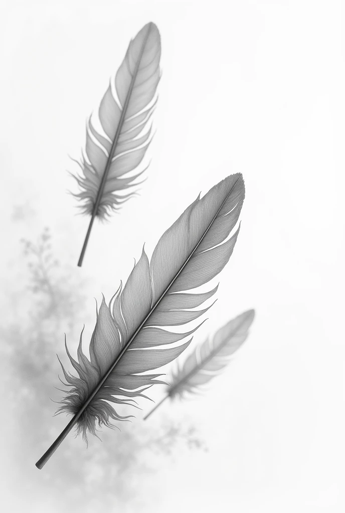 monochrome image with soft water colour paint in the background with soft floating feathers 