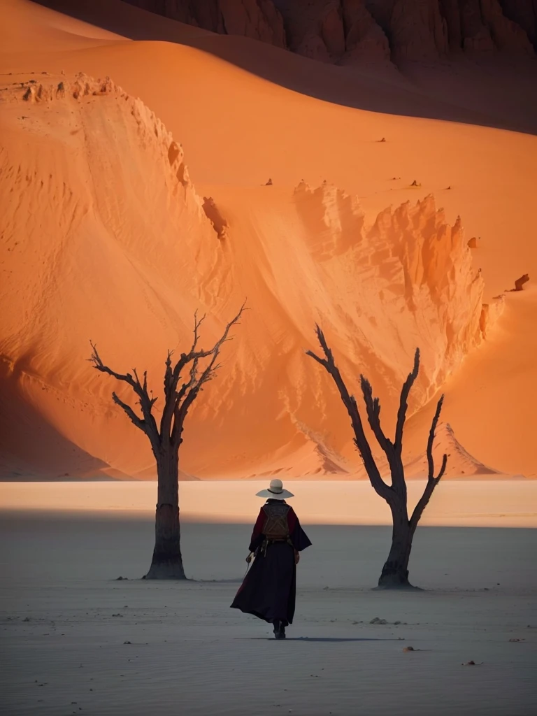 araffe walking in a desert with a hat on, walking in a desert, beeple 和 Jean Giraud, Movie《Dune-2021》Stills, 沙丘 2 0 2 1 Movie中的场景, in a dusty red desert, Stunning photography, Standing in the desert, Standing in the desert, 沙丘 2020 MovieStills