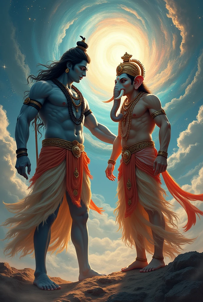Lord Shiva also realized his mistake, and promised to revive Ganesha. After this, Lord Shiva revived Ganesha by attaching an elephant's head to him and gave him the status of "Lord of Ganas" i.e. "Ganapati".