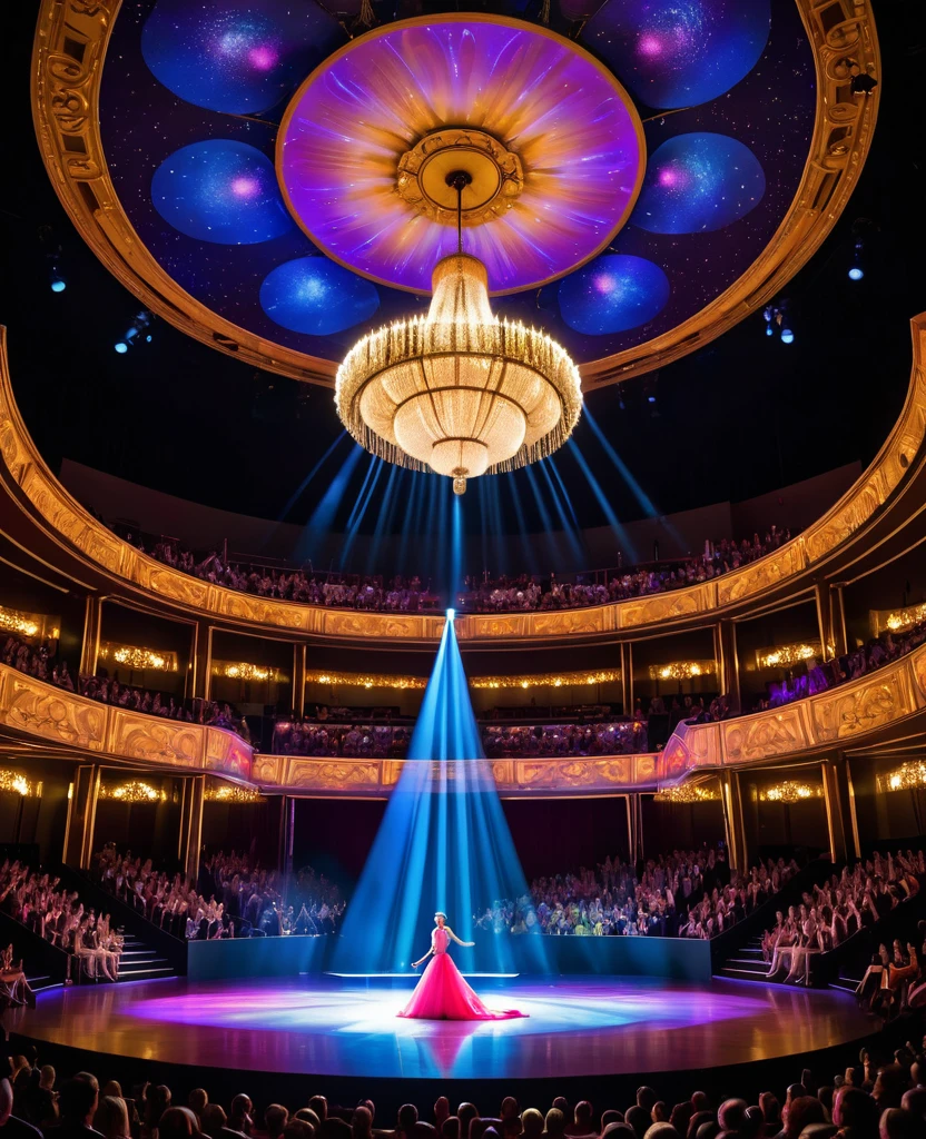 Lecture Play,A dazzling stage and colorful lights,Glamorous shows,Performers and a large audience