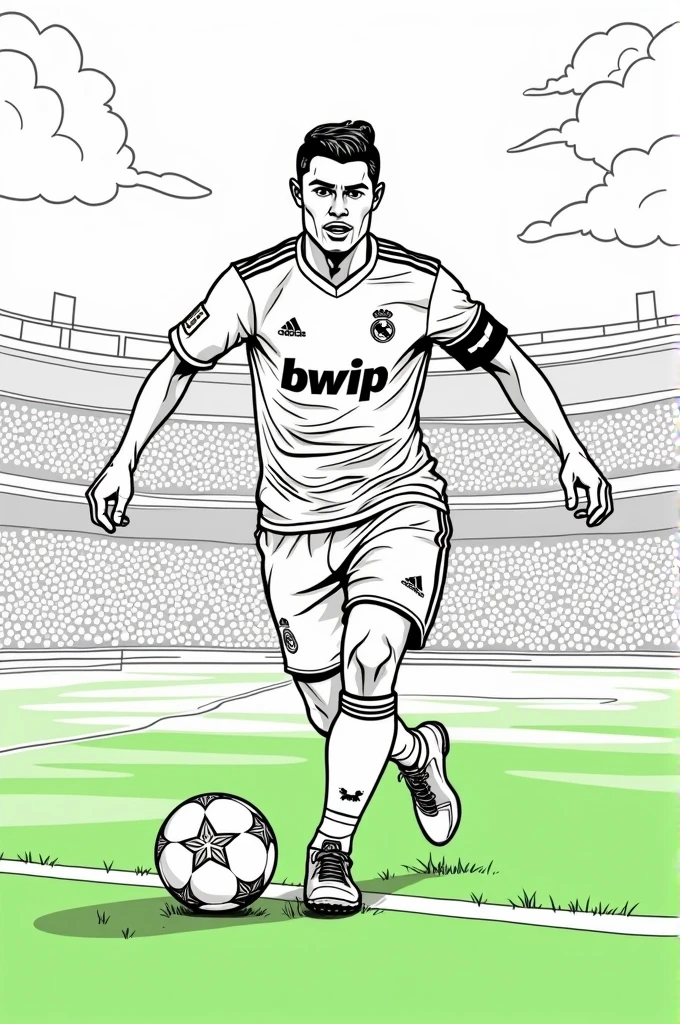 coloring page, Cristiano Ronaldo playing football 