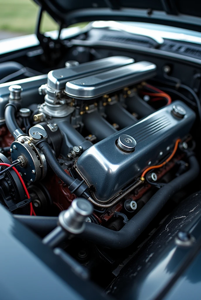 Image of clean car engine with blurred background