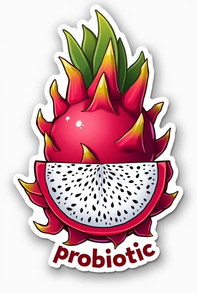 Design sticker have red dragon fruit and have name "Probiotic"