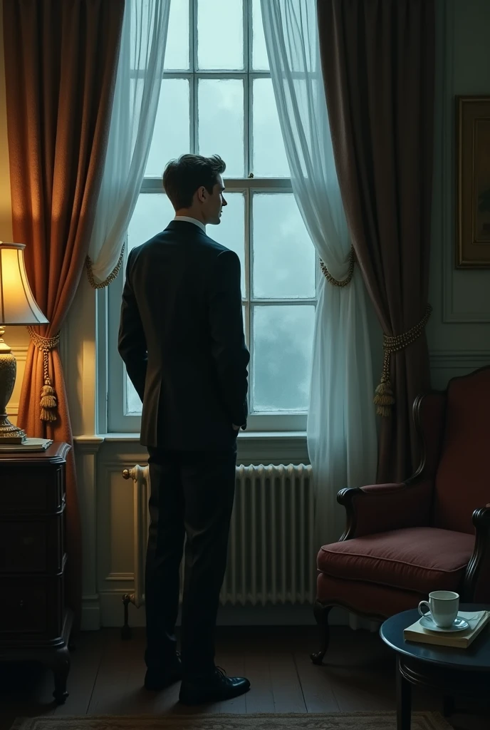 A man waiting for his lover beside window