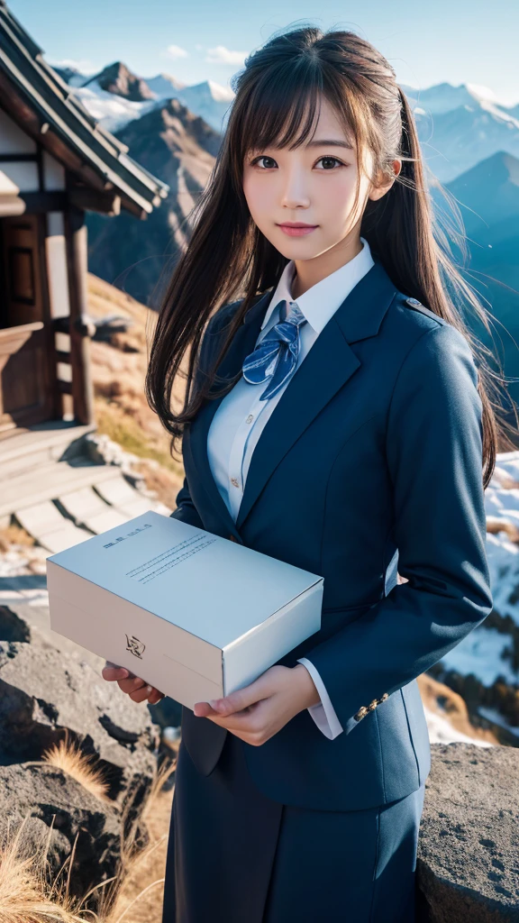Super detailed, High resolution, Super detaileded, highest quality, wonderful, highest quality,Integrated 8K wallpaper, cinematic lighting, stewardess、20-year-old、Japanese、in mountain