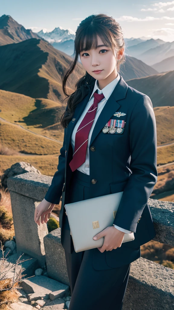 Super detailed, High resolution, Super detaileded, highest quality, wonderful, highest quality,Integrated 8K wallpaper, cinematic lighting, stewardess、20-year-old、Japanese、in mountain