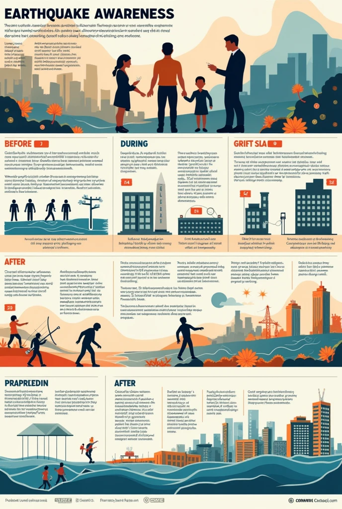 Draw me a poster regarding before, during and after earthquake 