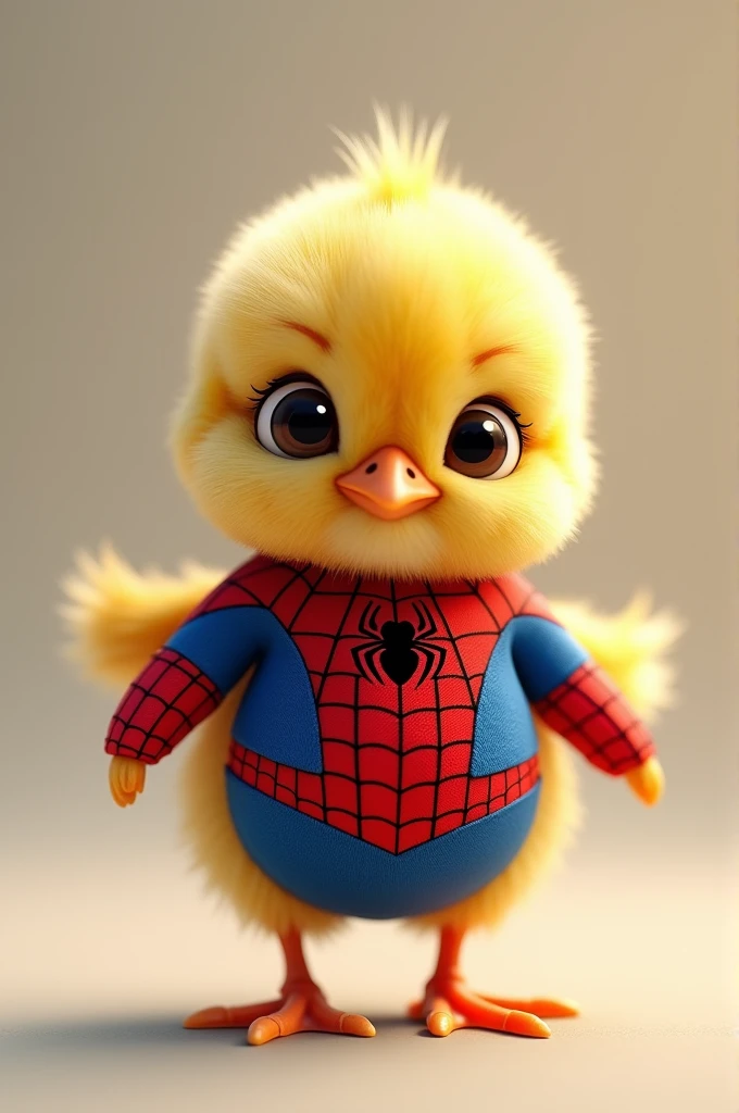 Chick wearing spiderman suit