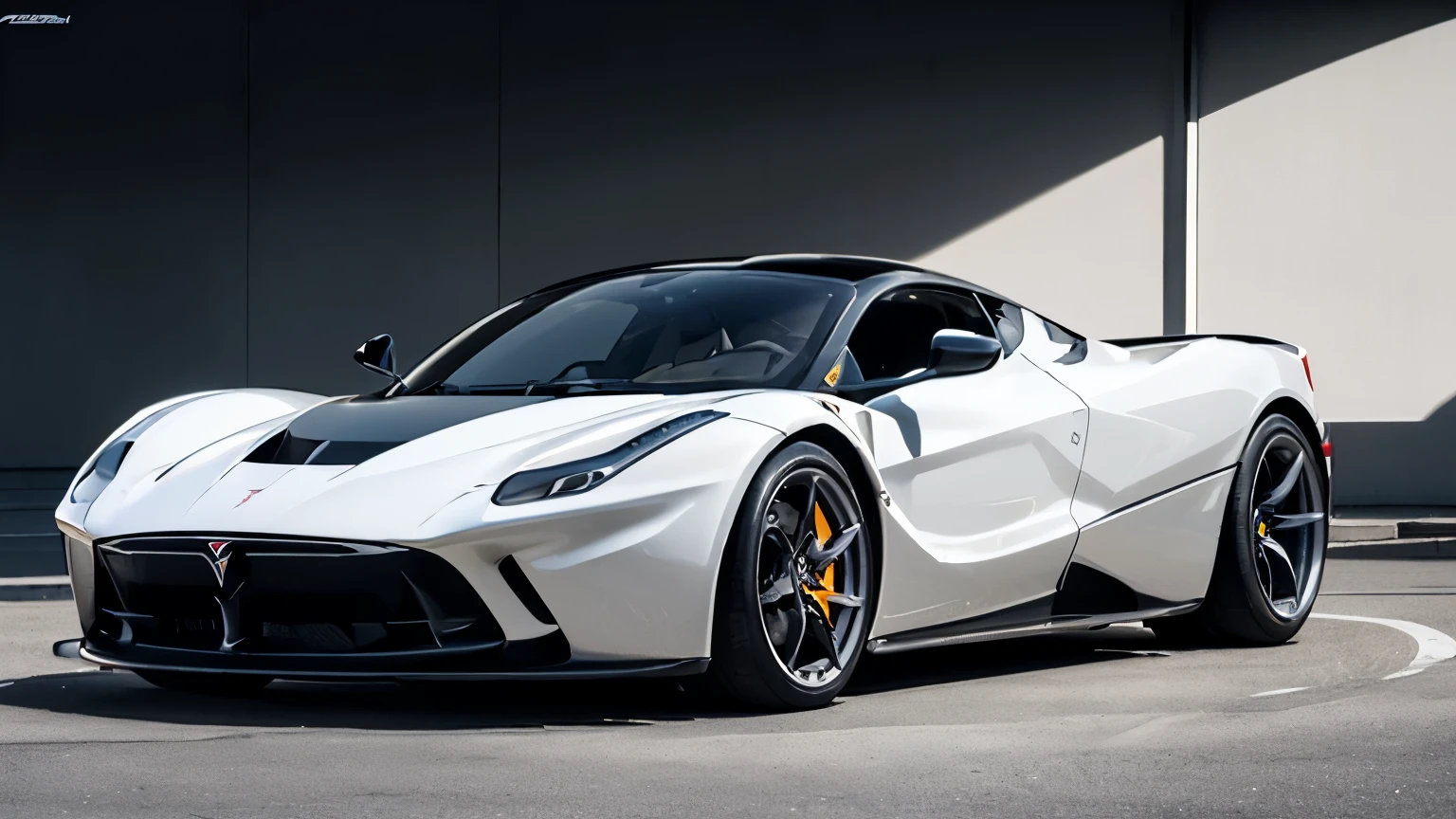 Masterpiece, top quality, high quality, high detailed, Super car, coupe car, ((by tesla cybertruck, by laferrari)), (cybertruck callab with laferrari), white color, white wheels color, stock, (parking on white showroom background, daytime, no one, smooth, front view, low fov)