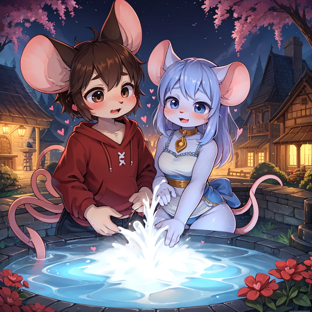 (splish fountain) , Mouse Kingdom , mouse couple , Scream Rides , moist thin eyes , glossy lips , Swollen cheeks , heart is beating fast , Condensed milk