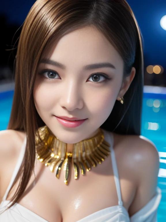 Latex bodysuit、Knee-high boots、Huge 、Long brown hair、Japanese Gravure Idol、Shiny, Oily skin、Glowing Skin、Indoor competition pool、White skin、Kimono beauty、The beauty of kimono, Body Portrait, 8k, Narrow and beautiful eyes, Dindal effect, masterpiece, 最high quality, high quality, High resolution, Very detailed photos, (Natural skin texture, Fine skin, Hyperrealism, Ultra Sharpness) , Skin with attention to detail, (Very fine, Fine skin texture, Intricate details, Beautiful Face, (Lively Faces), Realistic eyes, Beautiful and detailed, Realistic Skin, Beautiful Skin, Surreal, Very detailed, Golden Ratio, Smiling Eyes, ((Night moonlight background)), Body Portrait, , glamorous、 Shiny Bodysuit