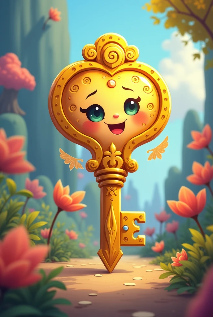 golden key in cartoon style