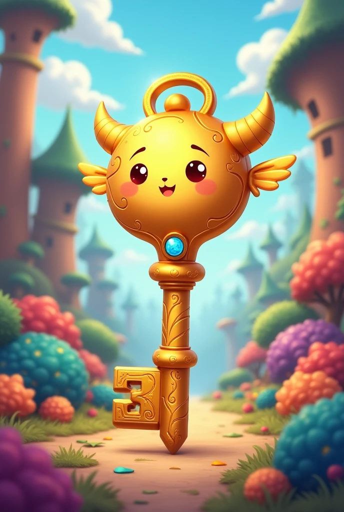 golden key in cartoon style