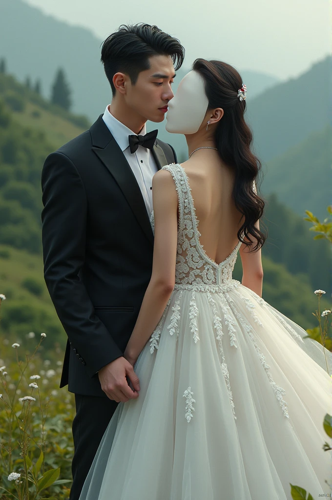 Realistic jake sim from enhypeh with faceless girl in wedding dress