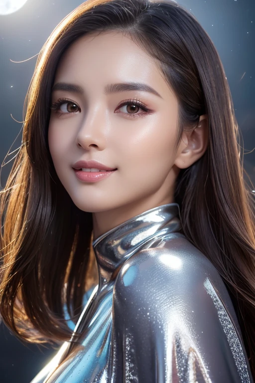 Latex bodysuit、Knee-high boots、Huge 、Long brown hair、Shiny, Oily skin、Glowing Skin、Indoor competition pool、White skin、Kimono beauty、The beauty of kimono, Body Portrait, 8k, Narrow and beautiful eyes, Dindal effect, masterpiece, 最high quality, high quality, High resolution, Very detailed photos, (Natural skin texture, Fine skin, Hyperrealism, Ultra Sharpness) , Skin with attention to detail, (Very fine, Fine skin texture, Intricate details, Beautiful Face, (A vivid face), Realistic eyes, Beautiful and detailed, Realistic Skin, Beautiful Skin, Surreal, Very detailed, Golden Ratio, Smiling Eyes, ((Night moonlight background)), Body Portrait, glamorous, Shiny Bodysuit