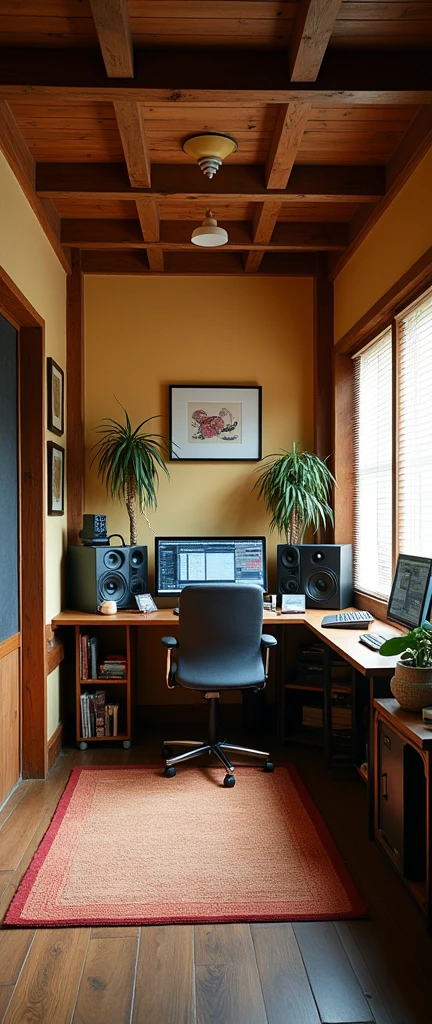 The studio is just as they left it—foam-padded walls, studio equipment meticulously arranged, and Japanese motifs decorating the room. The space is a perfect blend of their combined influences, a creative sanctuary where they can both express themselves freely.