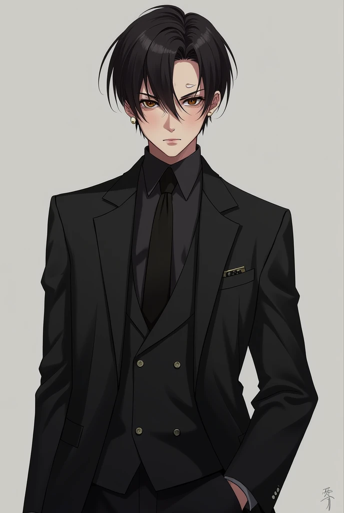 Description by Braxel Hiroshi:

AGE: 20 years Skin: Brunette Face:
scars:
A prominent scar over the right eye.
Another scar just above the left eyebrow.
a scar on the left cheek.
CLOTHES:
dress suit: black color, elegant and fitted.
Suit Details: Custom fit, with a two-button jacket and matching trousers. The suit should have a modern and polished cut..
Expression: The face should show determination and strength., reflecting scars as marks of experience and struggle.