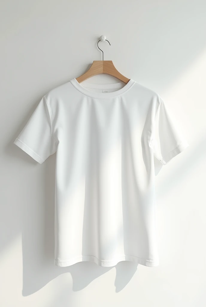 Backside of white T-shirt hanging on a wall
