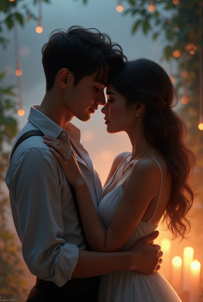 Generate a couple hugging in romantic way