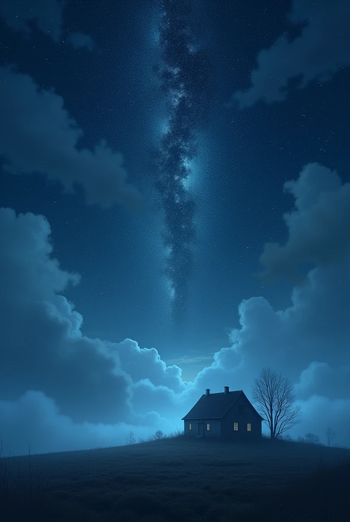 Night Sky,There are stars above the clouds,There is also a small house, fog and starry skies, 雾蒙蒙的Night Sky, author:Karl Stauffer-Bern, Extremely beautiful and ethereal, Amazing Stars, Night scenery, Mysterious environment, 美丽的Night Sky, Dream Night, Epic and stunning atmosphere, Breathtaking, Gorgeous atmosphere, Foggy Night, Night natural landscape, mystical night, Dreamlike scene