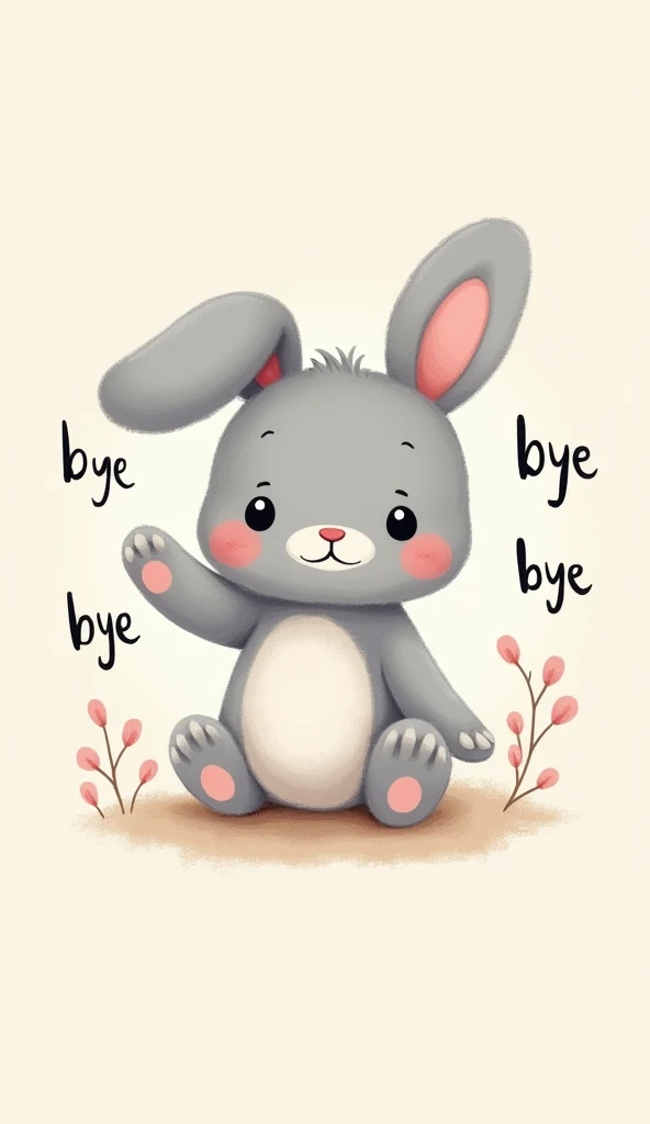 Create a gray bunny themed wallpaper with cute bye bye text 2d thỏ nhỏ là phòng nền