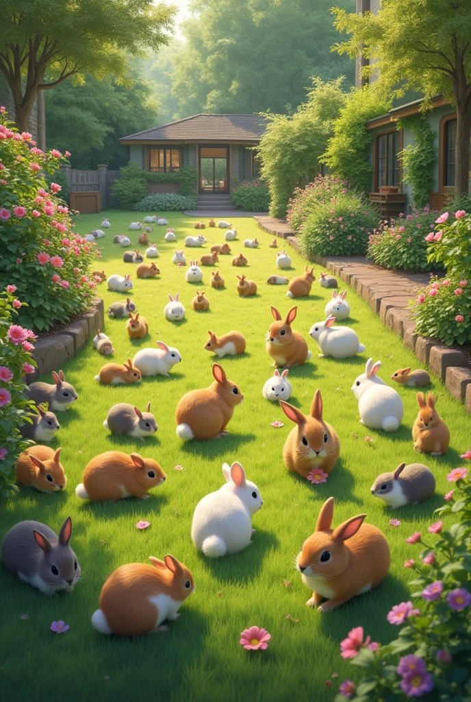 The yard is filled with hundreds of rabbits and guinea pigs