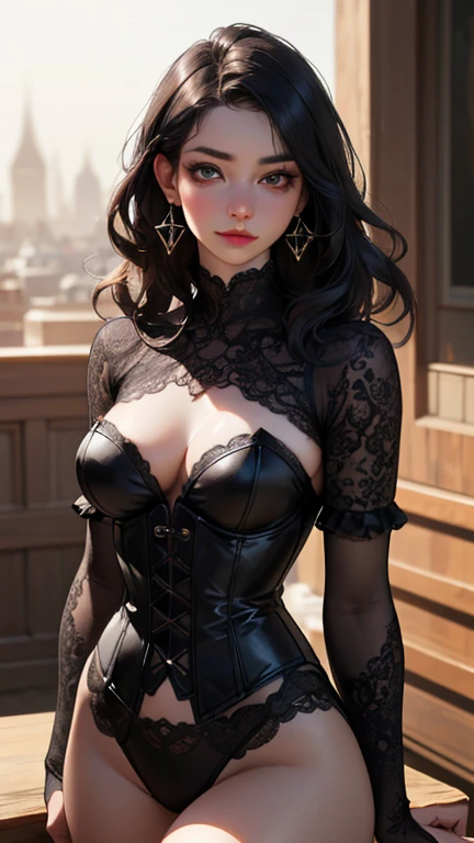 (UHigh resolution, retina, masterpiece, Accurate, Anatomically correct, Textured skin, Very detailed, Attention to detail, high quality, 最high quality, High resolution, 1080P, High resolution, 4K, 8k, 16K), (Beautiful details, Beautiful lip detail, Very detailedな目と顔),(masterpiece:1.2, 最high quality), (Realistic, photoRealistic:1.4), Beautiful illustrations, (Natural Side Lighting, Cinema Lighting), Looking at the audience, Upper Body, (Front view), 1 girl, Perfect Face, Symmetrical cute face, Glowing Skin, Baby Face, Long eyelashes, (Center of chest), (Wide Hips:1.2),Shortcuts,Beautiful Hair, Beautiful Face, Beautiful and beautiful eyes, Beautiful body, Beautiful breasts, Beautiful thighs, Beautiful legs, Beautiful fingers,
(Beautiful views),,Pale skin,Woman in black corset and goth hair, With earrings, one person's, alone, Black Hair, short hair