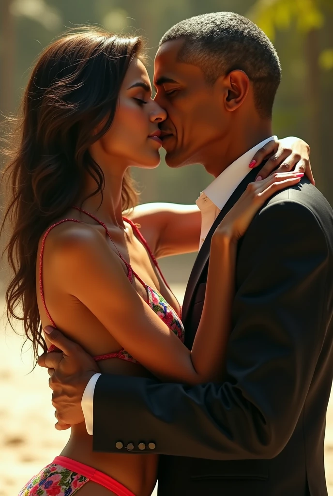 Created image of Obama kissing a girl in a bikini