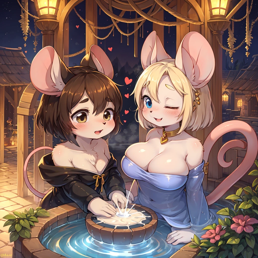 (splish fountain) , Mouse Kingdom , mouse couple , Climax Rides , moist thin eyes , glossy lips , Swollen cheeks , heart is beating fast , Condensed milk
