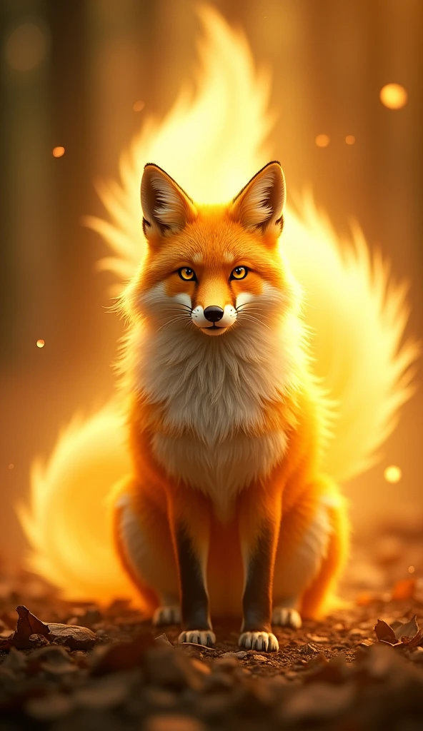 Facing forward,In the golden glow, Became a fox, nine tailed fox. Her golden fur radiated a magical aura.., And its nine tails moved with agility and grace.. Wake up in a new look,