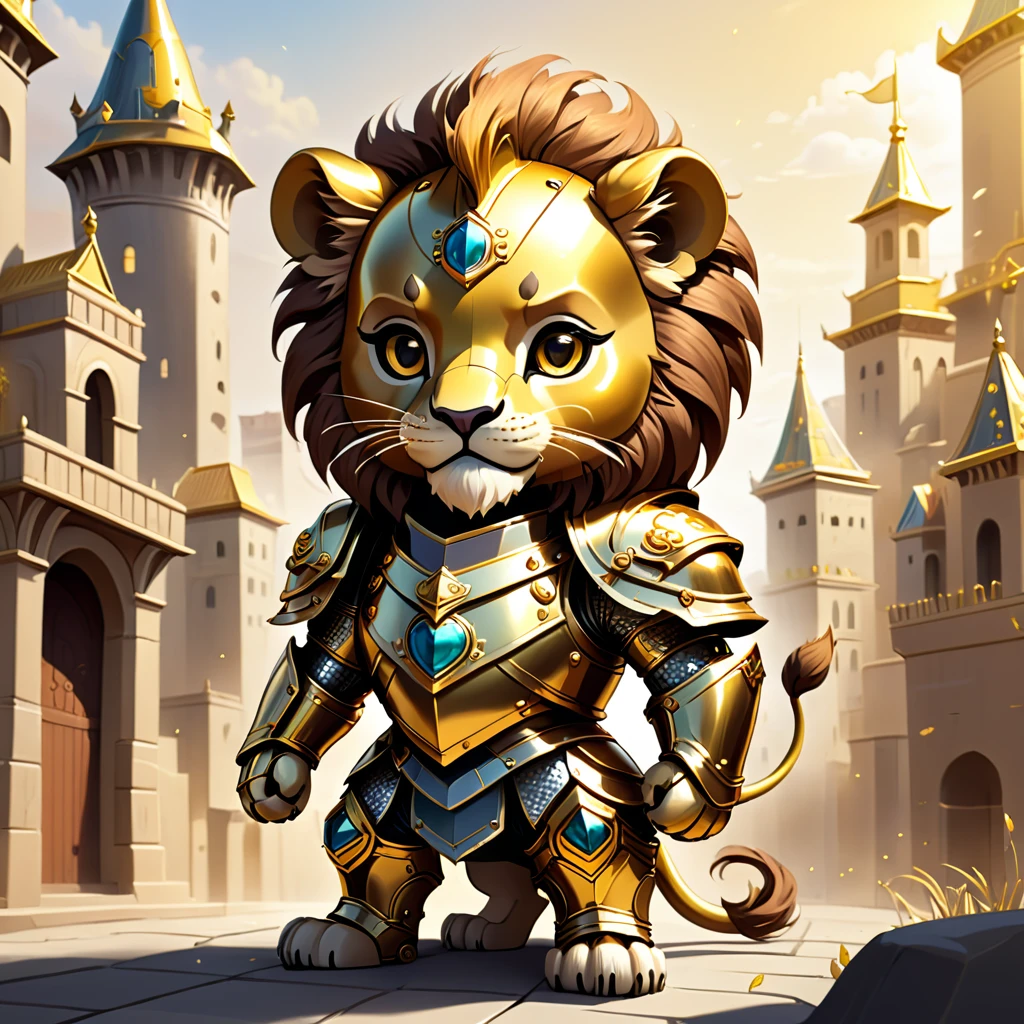 Lion of the Golden City in cute armored art style