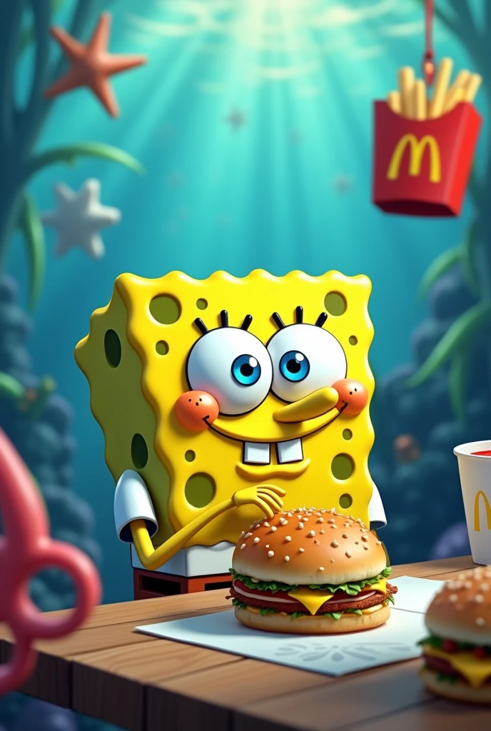 Spongebob eating mcdonalds 