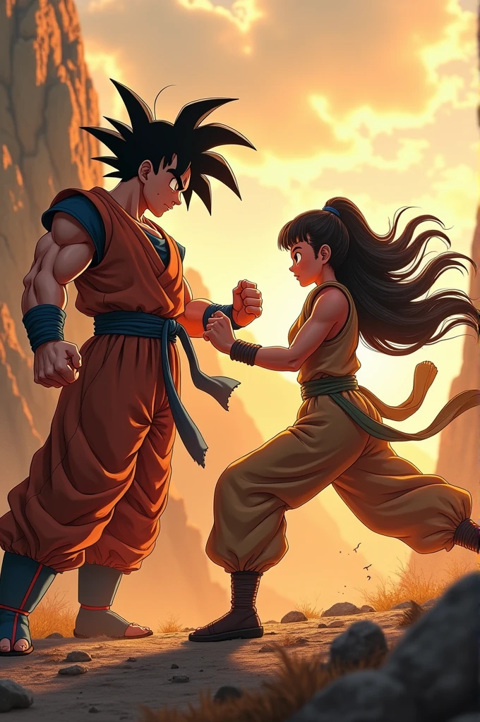 Future Gohan training with Videl who still has long hair