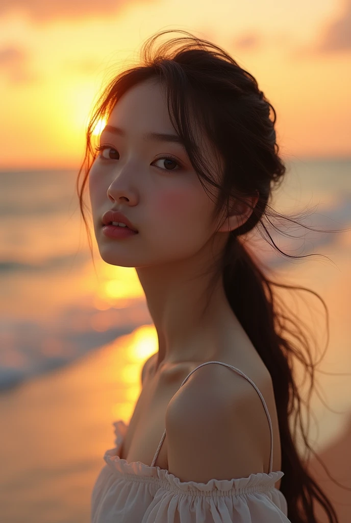 Asian girl at the beach,Sunset,Reality,Portrait Photography
