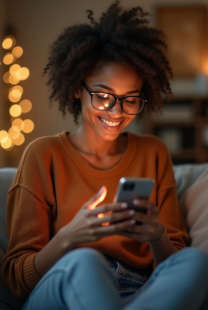 After seeing the gift, the girl picks up her phone and writes a thank you message to her boyfriend on Instagram. The girl was wearing a brown top, jeans and glasses and she looked very happy.