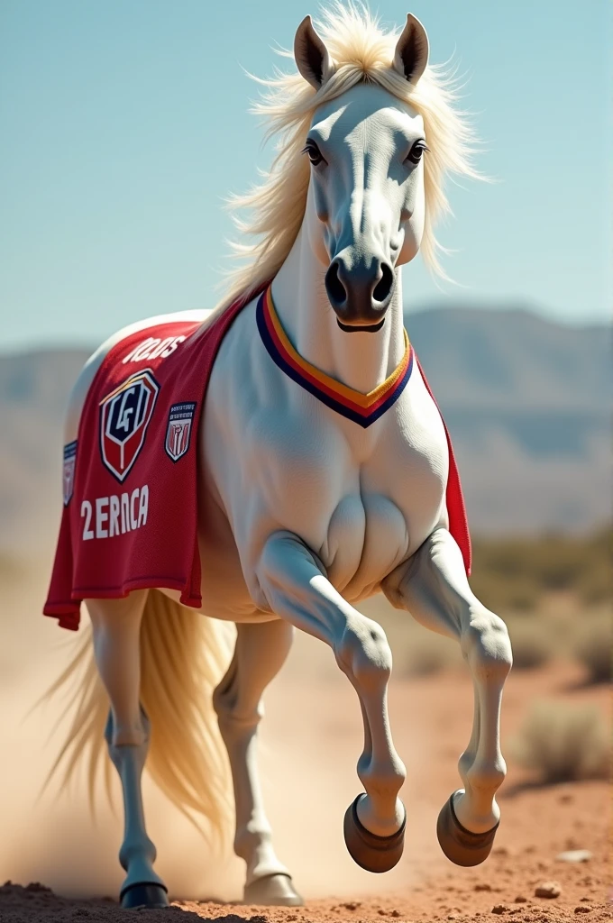 A white Mirrey, from Obregon, sonora, Mexico. With the Xolos de Tijuana Soccer Team Jersey