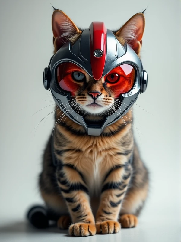 Put a Kamen Rider helmet on a cat