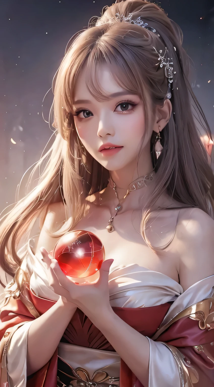 Cute woman、Gal、Eyes with heavy makeup、sexy、sex appeal、Slender、skinny、Holding a crystal ball、
