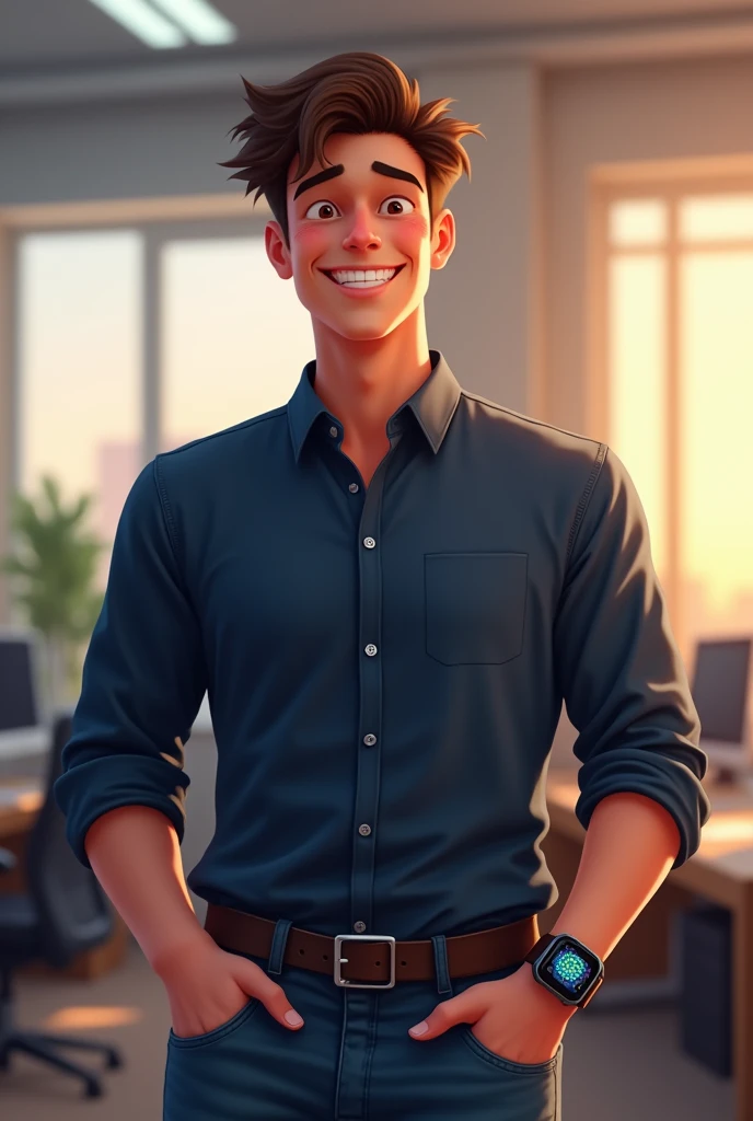 The boy also became happy after seeing the girl's thank you message on Instagram, the boy is wearing a dark blue shirt, jeans and a smart watch, and the boy is still in the office