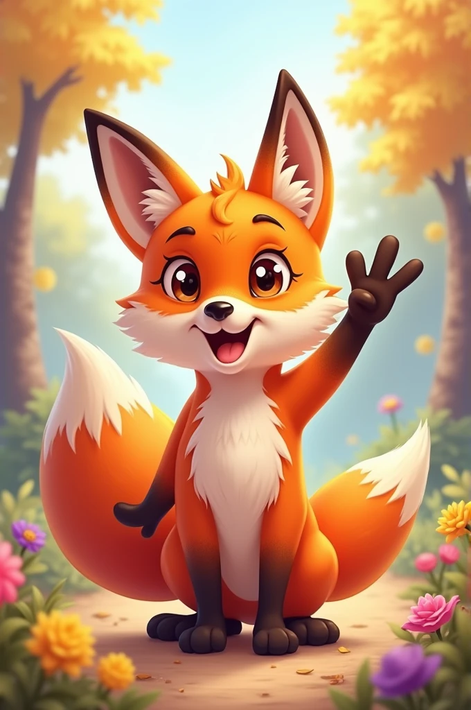 Un renard qui fait coucou dans un style cartoon