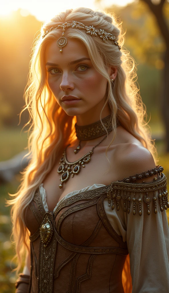 Very beautiful ancient Germanic women, One person, whole body, Looking this way, Under the bright sunlight