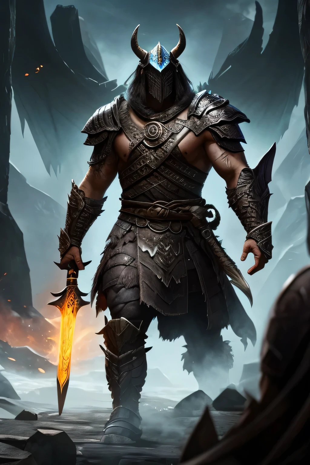ancestral guardian, humanoid , barbarian , masterpiece , 4k , dragonborn , ghost like skin