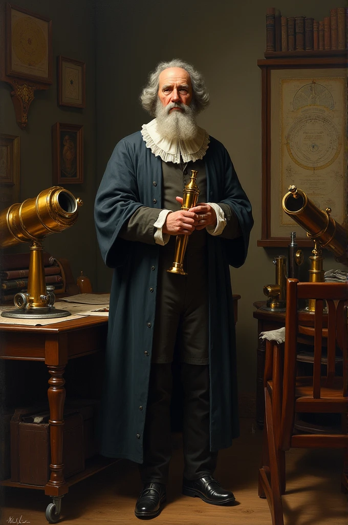 Generate an image of galileo and his telescopes
