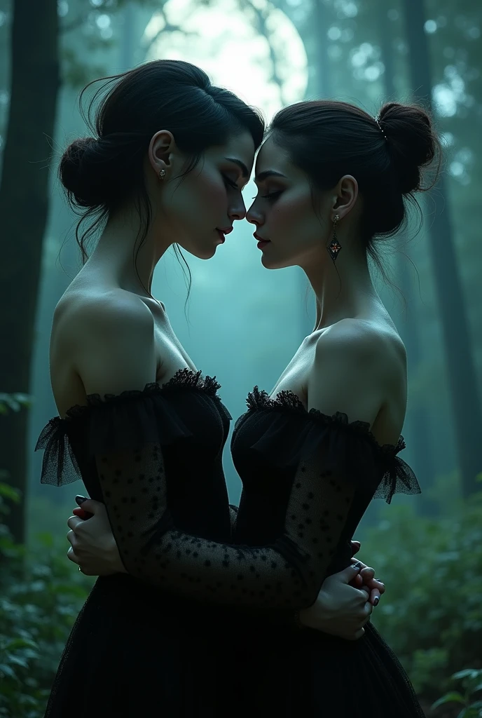 An unusual beautiful couple of vampires in love
